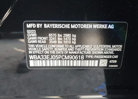 2023 BMW 760 I xDrive z USA, uszkodzony, nr VIN WBA33EJ05PCM90618